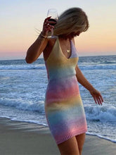 Knitted Spaghetti Strap Maxi Dresses Holiday Hollow Out Split Beach Clothes Casual Dress